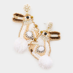 Seed Bead Bunny Earring in Ivory