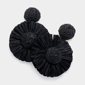 Raffia Flower Dangle Earrings in Black