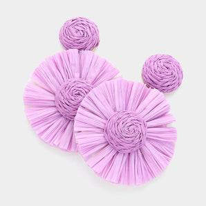 Raffia Flower Dangle Earrings in Lavender