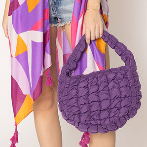 Quilted Puffer Tote in Purple