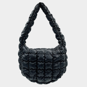 Faux Leather Quilted Puffer Bag in Black