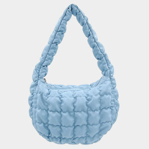 Faux Leather Quilted Puffer Bag in Blue
