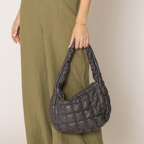 Faux Leather Quilted Puffer Bag in Gray