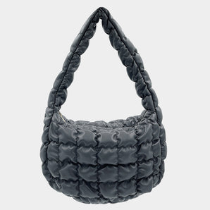 Faux Leather Quilted Puffer Bag in Gray