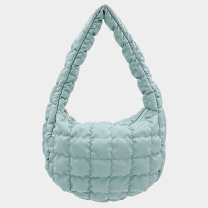 Faux Leather Quilted Puffer Bag in Mint