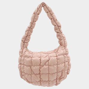 Faux Leather Quilted Puffer Bag in Pink