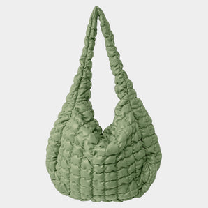 Oversized Quilted Vegan Puffer Tote Sage