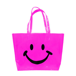 Smile Transparent Tote in Neon Pink