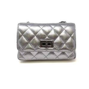 Quilted Chain Leather Crossbody in Gunmetal