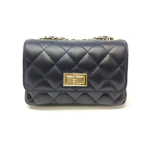 Quilted Chain Leather Crossbody in Navy