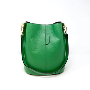Leather Bucket Bag in Kelly Green