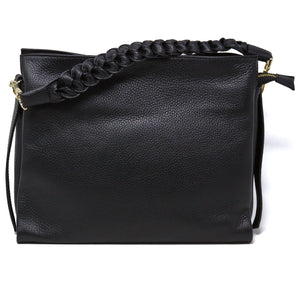 Leather Braided Handle Tote in Black