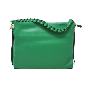 Leather Braided Handle Tote in Kelly Green