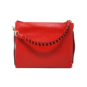 Leather Braided Handle Tote in Red