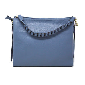 Leather Braided Handle Tote in Blue Jean