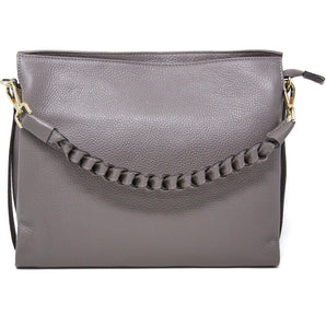 Leather Braided Handle Tote in Taupe