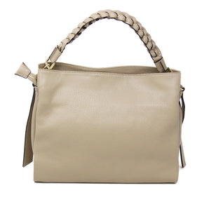 Leather Braided Handle Tote in Beige