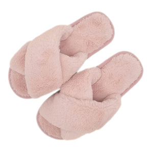 Faux Fur Slippers in Pink