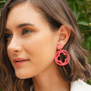 Open Clover Drop Earring in Neon Pink
