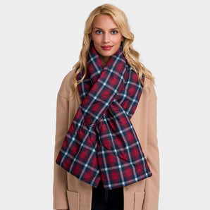 Plaid Check Puffy Scarf in Red