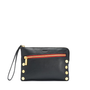 Nash Small Clutch Black with Brushed Gold Red Zipper