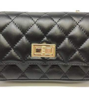 Quilted Chain Leather Crossbody in Black