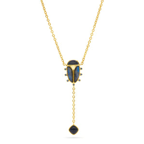Scarab Lariat Necklace in Blue