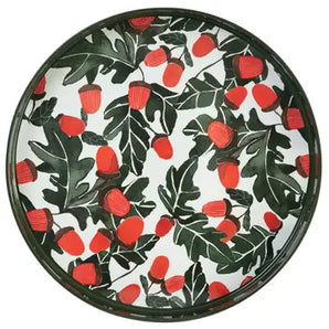15" Round Tray in Red Acorns