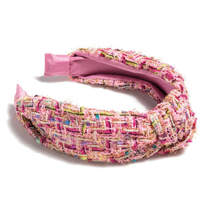 Knotted Boucle Headband in Pink
