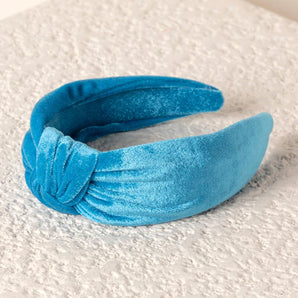 Knotted Velvet Headband in Blue