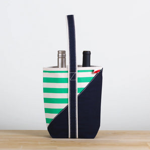 Striped Double Wine Tote in Green