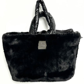 Duplex Rev Faux Fur Tote in Black