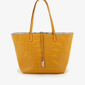 Departure Perforated Tote in Mustard/Cream