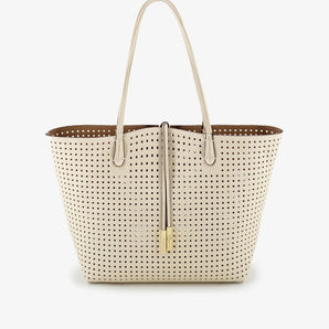 Departure Perforated Tote in Cream/Taupe
