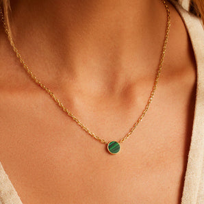 Rose Marble Coin Necklace in Malachite