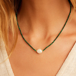 Phoebe Pearl Necklace in Malachite