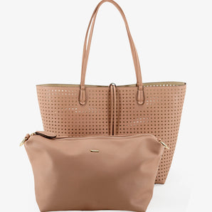 Departure Perforated Tote in Pink/Cream