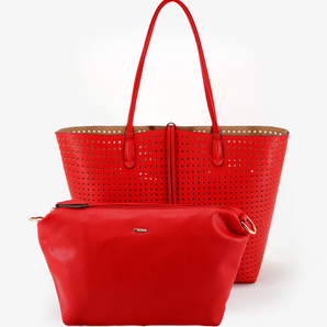 Departure Perforated Tote in Tropic Red/Nude