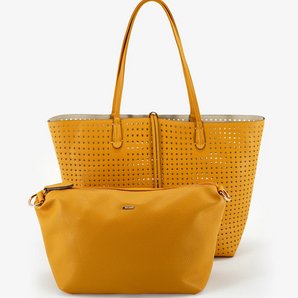 Departure Perforated Tote in Mustard/Cream
