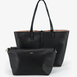 Departure Perforated Tote in Black/Nude