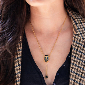 Scarab Lariat Necklace in Blue