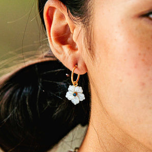 Mermaid Garden Hoop Earrings with Flower Charm in MOP