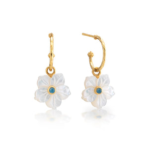 Mermaid Garden Hoop Earrings with Flower Charm in MOP