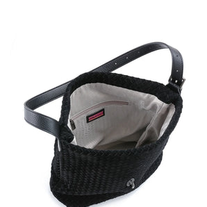 Sandy Bag in Black Woven Suede