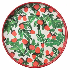 15" Round Tray in Holiday Acorns