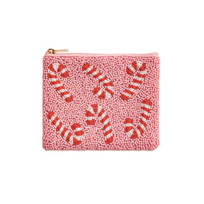 Pink Holiday Beaded Pouch