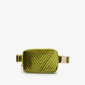 Aerin Velvet Belt Bag in Dark Chartreuse