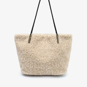 Akimbo East West Shearling Tote in Cream