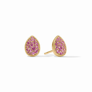 Pave Teardrop Stud in Pink Tourmaline