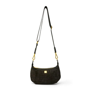 Mini Moon Crossbody in Black Suede